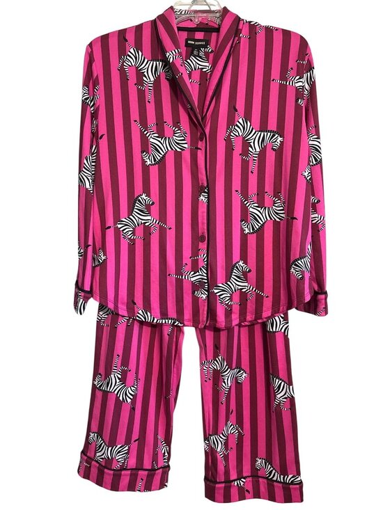 Room Service Other - Room Service Womens Zebra Print Pink & Burgundy Striped Pajama Set L/XL